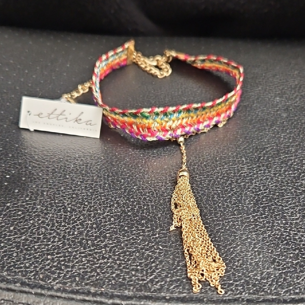 Ettika Multicolor Woven Necklace with Gold Tassel